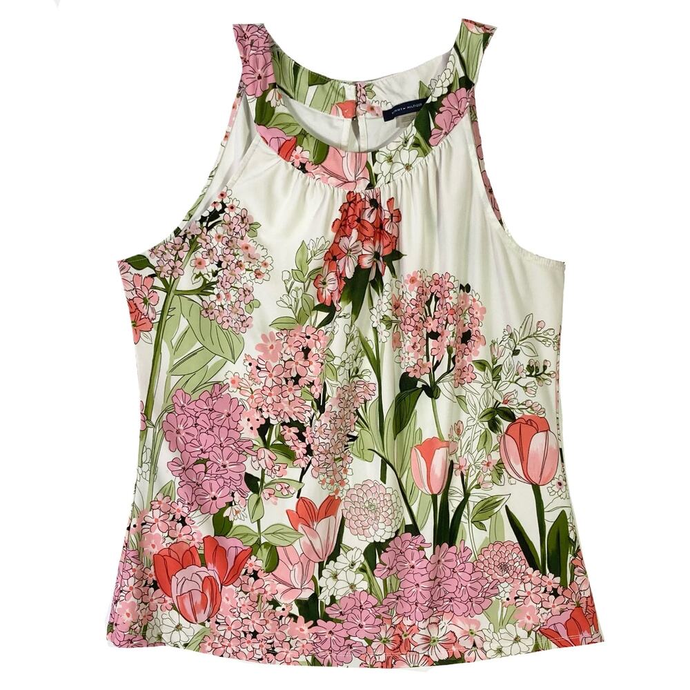 NWOT TOMMY HILFIGER Blouse XL Multicolor Floral Halter-neck Sleeveless Stretchy